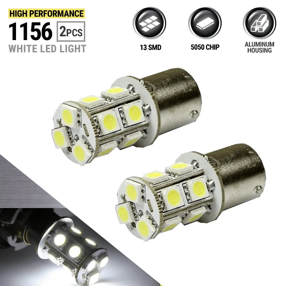 2 X White 1156 BA15S 13 SMD 5050 LED Light bulbs Turn Signal Backup Reverse