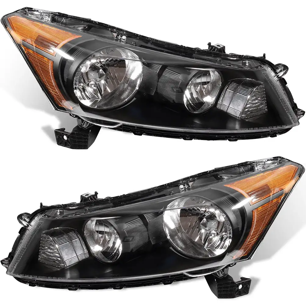 SCITOO Headlamps replacement For Honda Accord 2008-2012 headlights assembly Black Housing Amber Reflector Clear Lens 33100-TA0-A01 33150-TA0-A01