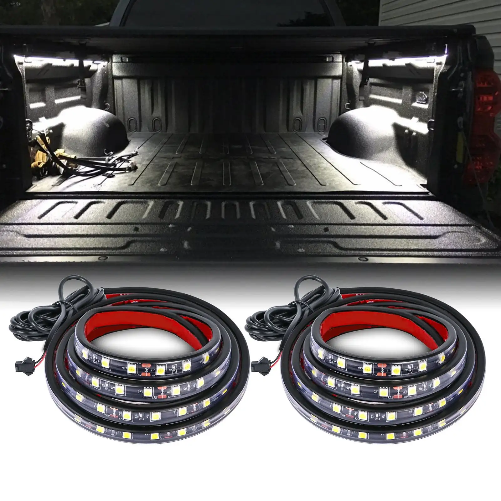 Xotic Tech LED White Cargo Bed Work Light Bar Strip Compatible with F150 F250 F350 SuperDuty Ranger (60)