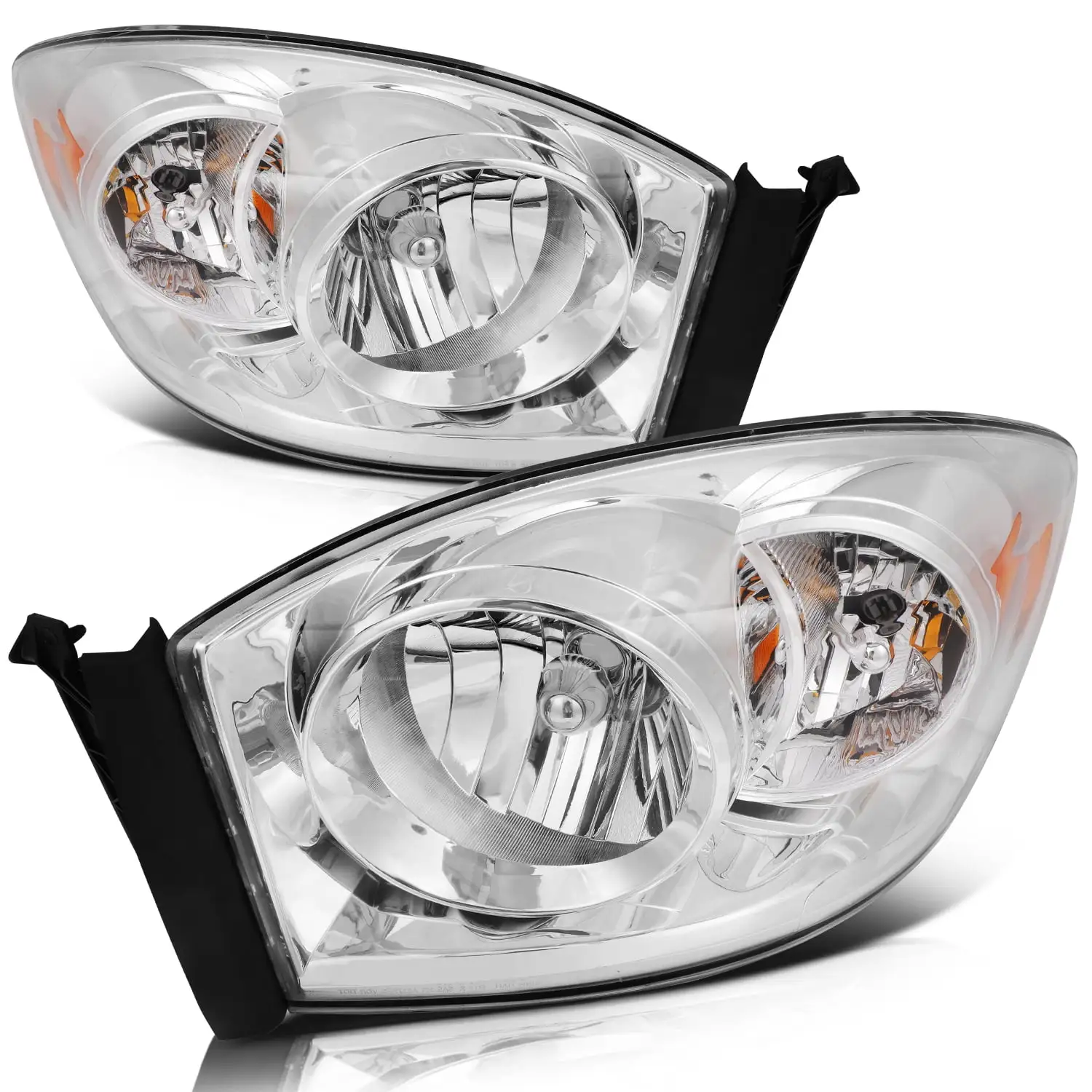 SCITOO Headlight Assembly Fit For 2006 2007 2008 Dodge Ram 1500.For 2006 2007 2008 2009 Dodge Ram 2500.For 2006-2009 Dodge Ram 3500 Headlamp in Chrome Housing Amber Corner(Reflector) Clear Lens