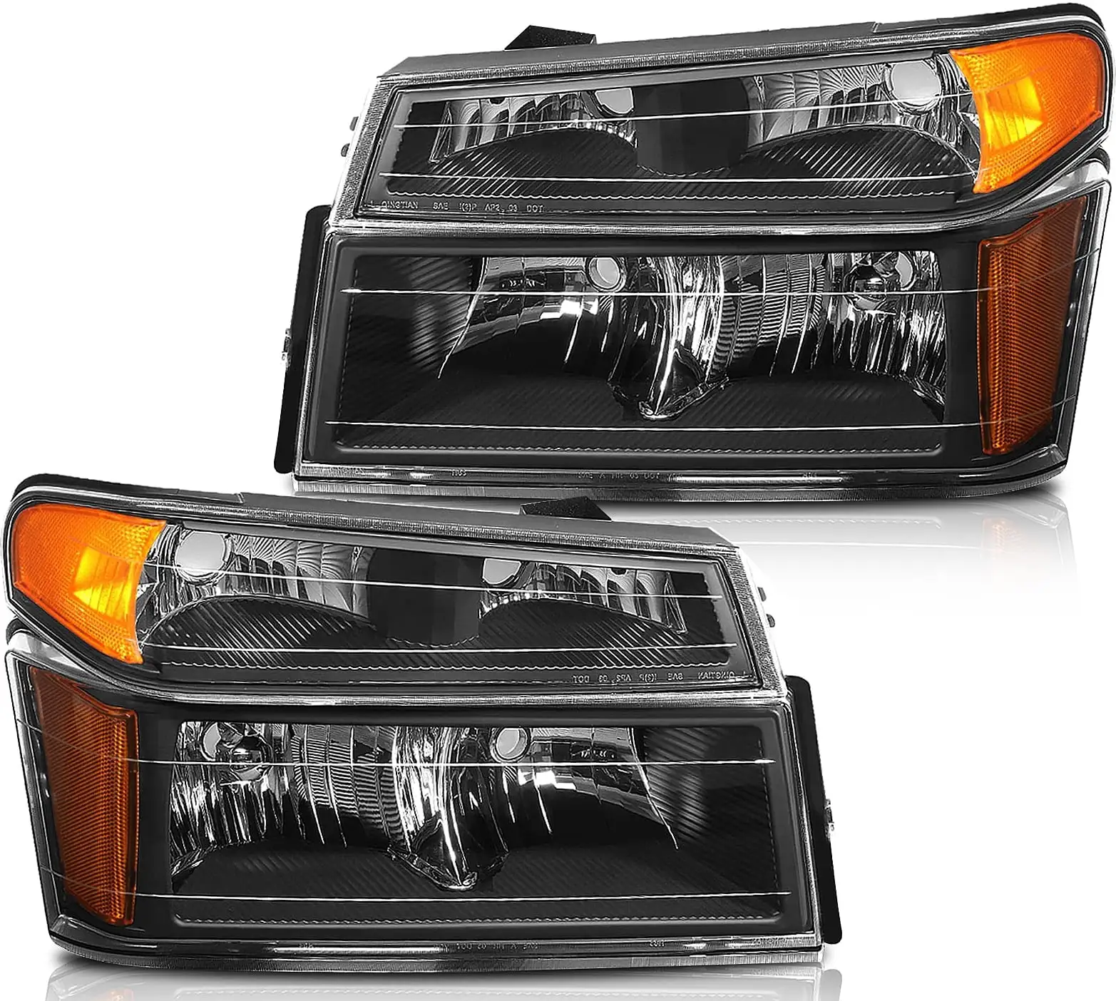 CCIYU Headlights Assembly Compatible with For Chevrolet Colorado 2004-2012 For GMC Canyon 2004-2012 For Isuzu i-280 2006 With Protective Coating Black Housing Amber Reflector Clear Lens