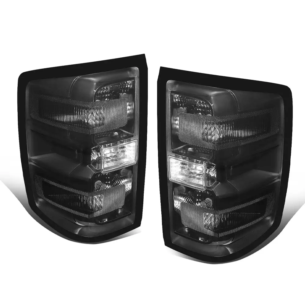 Black Housing Smoked Lens Rear Tail Light Brake Lamps for 14-19 Silverado/Sierra