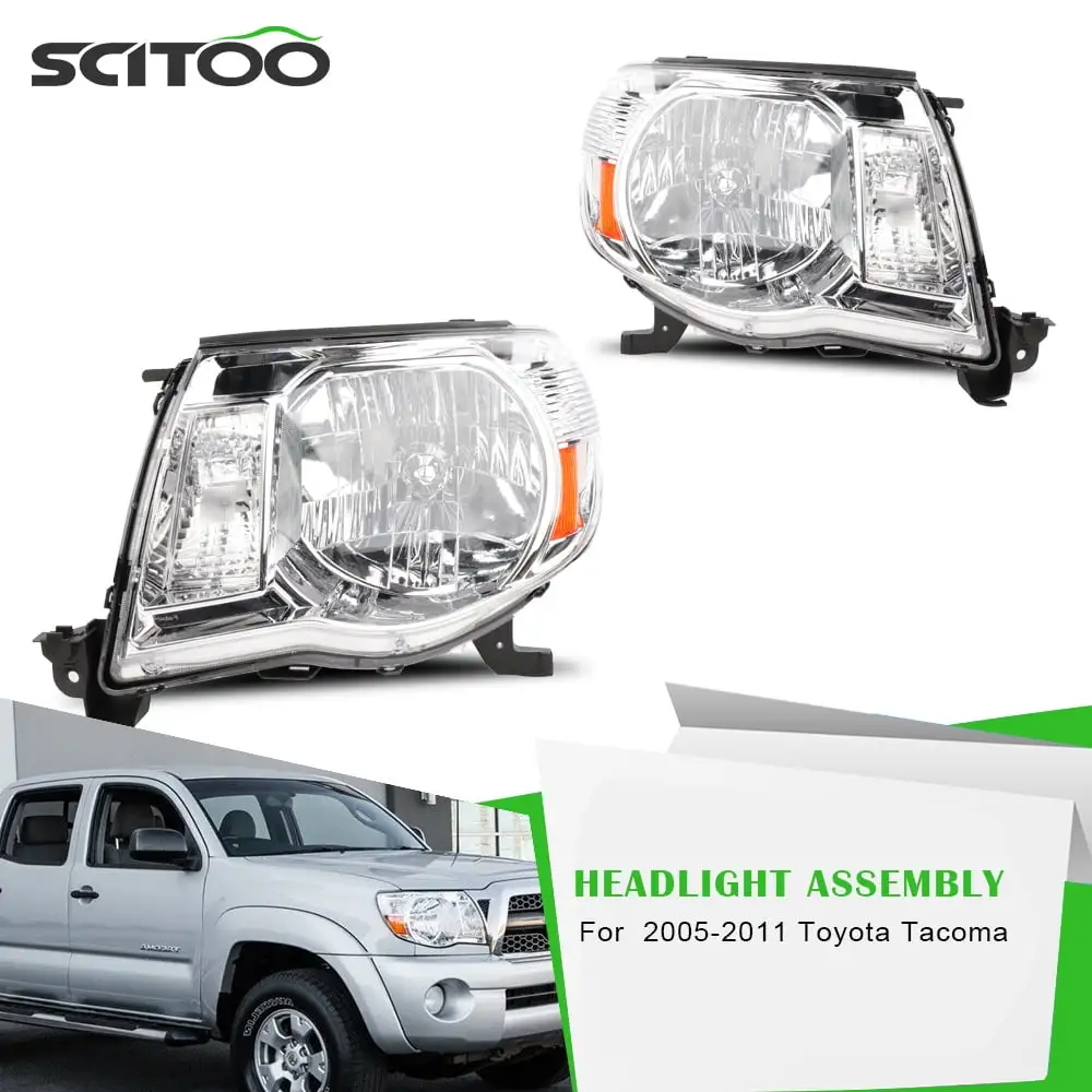 SCITOO Fit for 2005 2006 2007 2008 2009 2010 2011 for TOYOTA Tacoma Headlight Assembly Headlamps Replacement + Front Signal Lights (Left and Right Side)