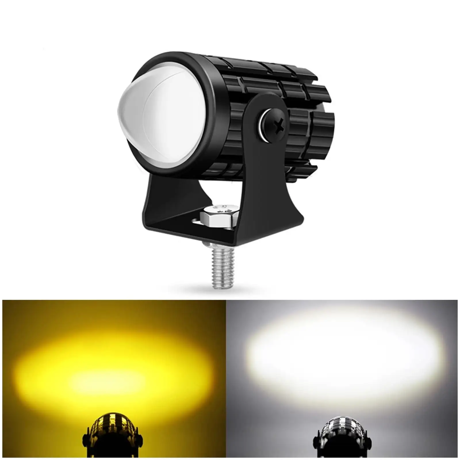 1x Motorcycle Spotlight LED Headlight. MUTOCAR Driving Fog Lights w/ Bracket. 8-80V Universal White+Yellow Dual Color Auxiliary Spot Lights Offroad Work Lights Pod for Truck SUV ATV E-Bike Tractor