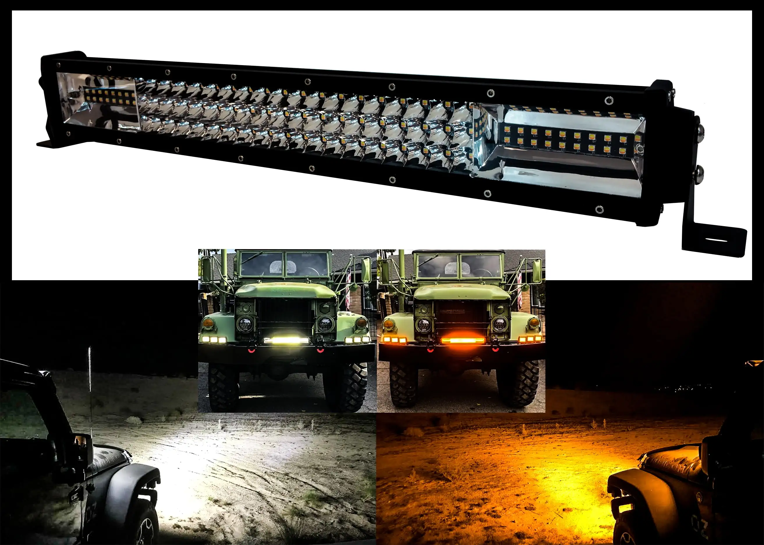 OZ-USA 22 Amber White Dual Color Flash Strobe LED Light Bar Driving Fog Lights for Truck Tractor UTV RV Off-road