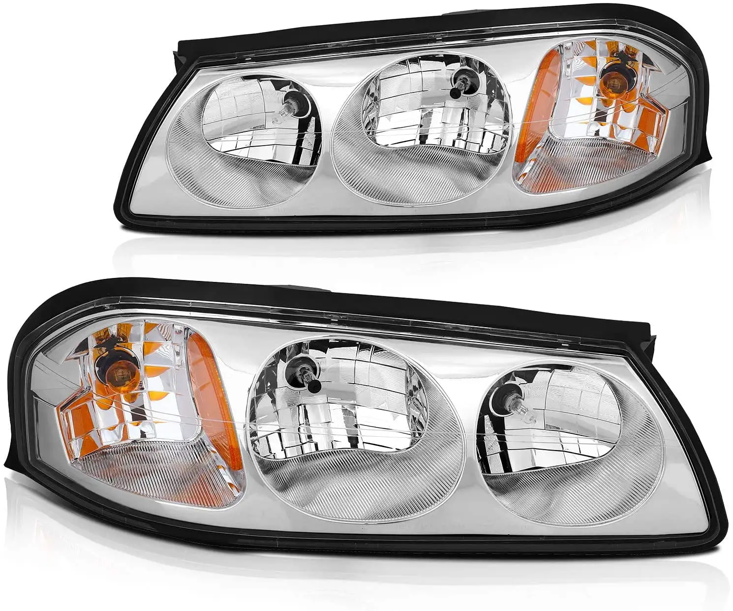 ECCPP Replacement Headlight Assembly Fits for Chevy Impala 2000 2001 2002 2003 2004 2005 Chrome Housing Clear Lens with Chrome Trim Headlamps Driver Side And Passanger Side 10349961 / 10349962