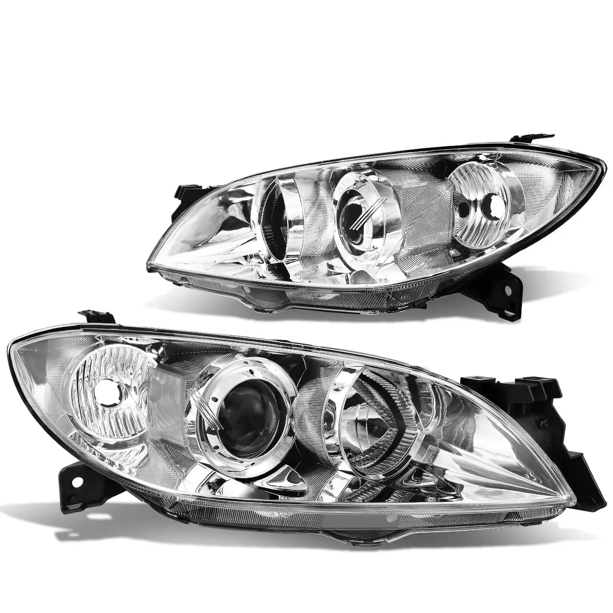 DNA Motoring HL-OH-MM304-CH-CL1 For 04-09 Mazda 3 4-Door Sedan Pair Projector Headlight Chrome Housing Clear Side Headlamps 05 06 07 08 Left+Right