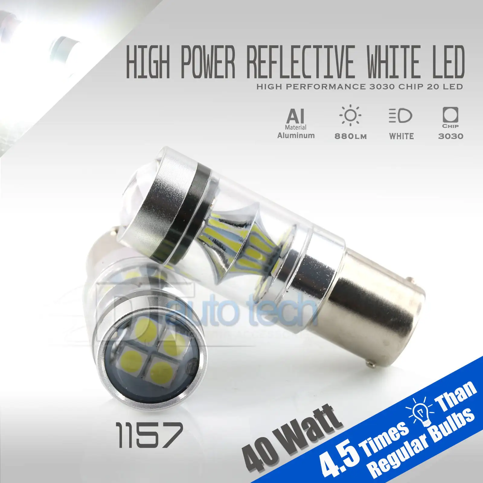 1157 White 40W High Power 3030 Chip LED Projector Turn Signal/Brake/Tail/Reverse/Parking Light Bulbs (1157. White)