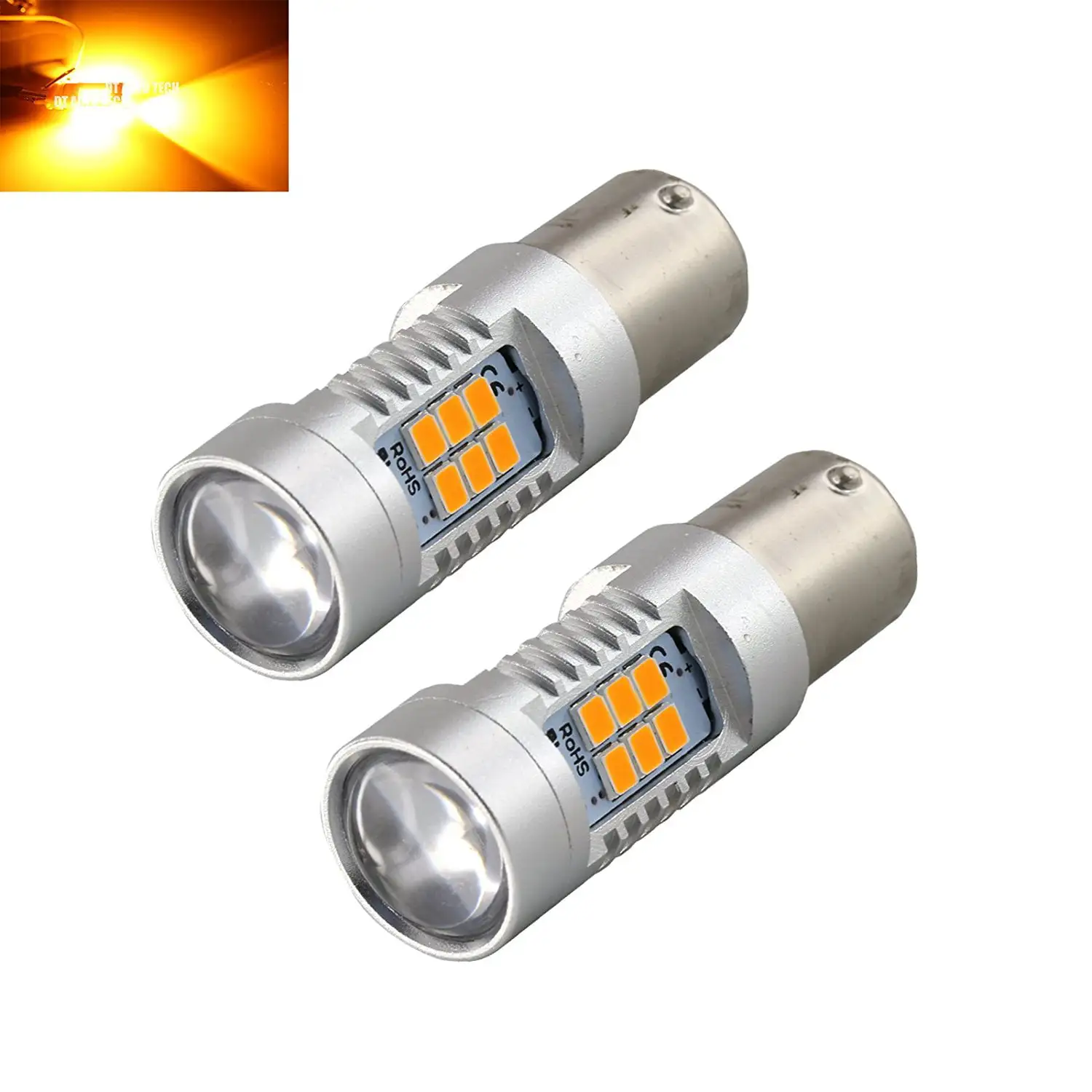 1156 Amber Yellow 50W High Power 3535 Chip LED Projector Turn Signal/Parking Light Bulbs (1156. Yellow)