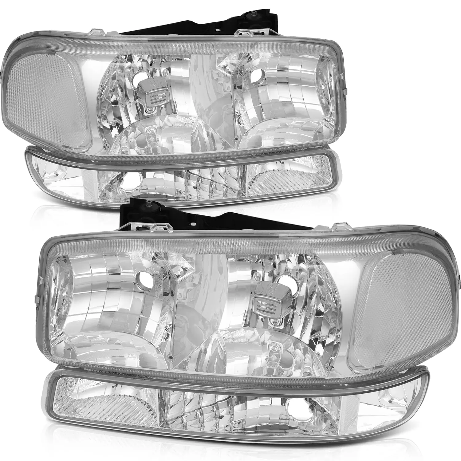 ECCPP Headlight Assembly For GMC Sierra 1500 2500 3500 1999-2006.For GMC Sierra 1500 HD 2500 HD Classic 2007.For GMC Yukon 1999-2006 Headlamps Chrome Housing Clear Lens Left+Right Side