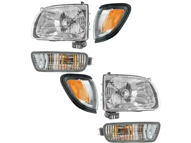 Headlight Assembly and Parking Light Kit - 6 Piece - with Black Trim - Compatible with 2001 - 2004 Toyota Tacoma 2002 2003