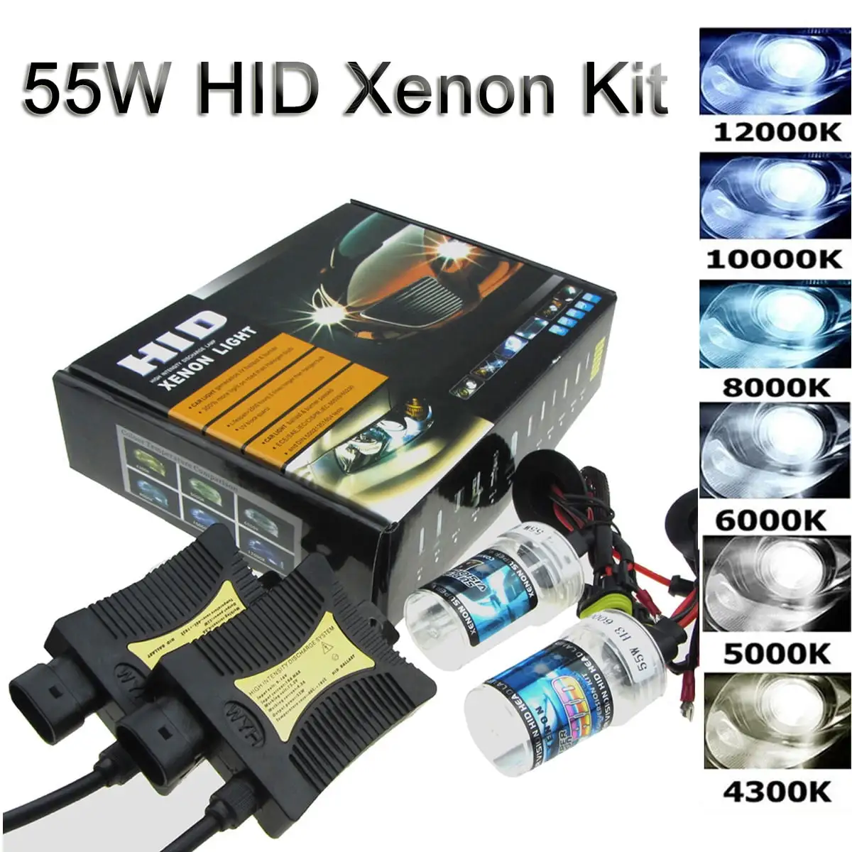 55W HID Xenon Headlight Conversion KIT Lamp Bulb H3 H4 H7 H13 9004 9005 9006 884