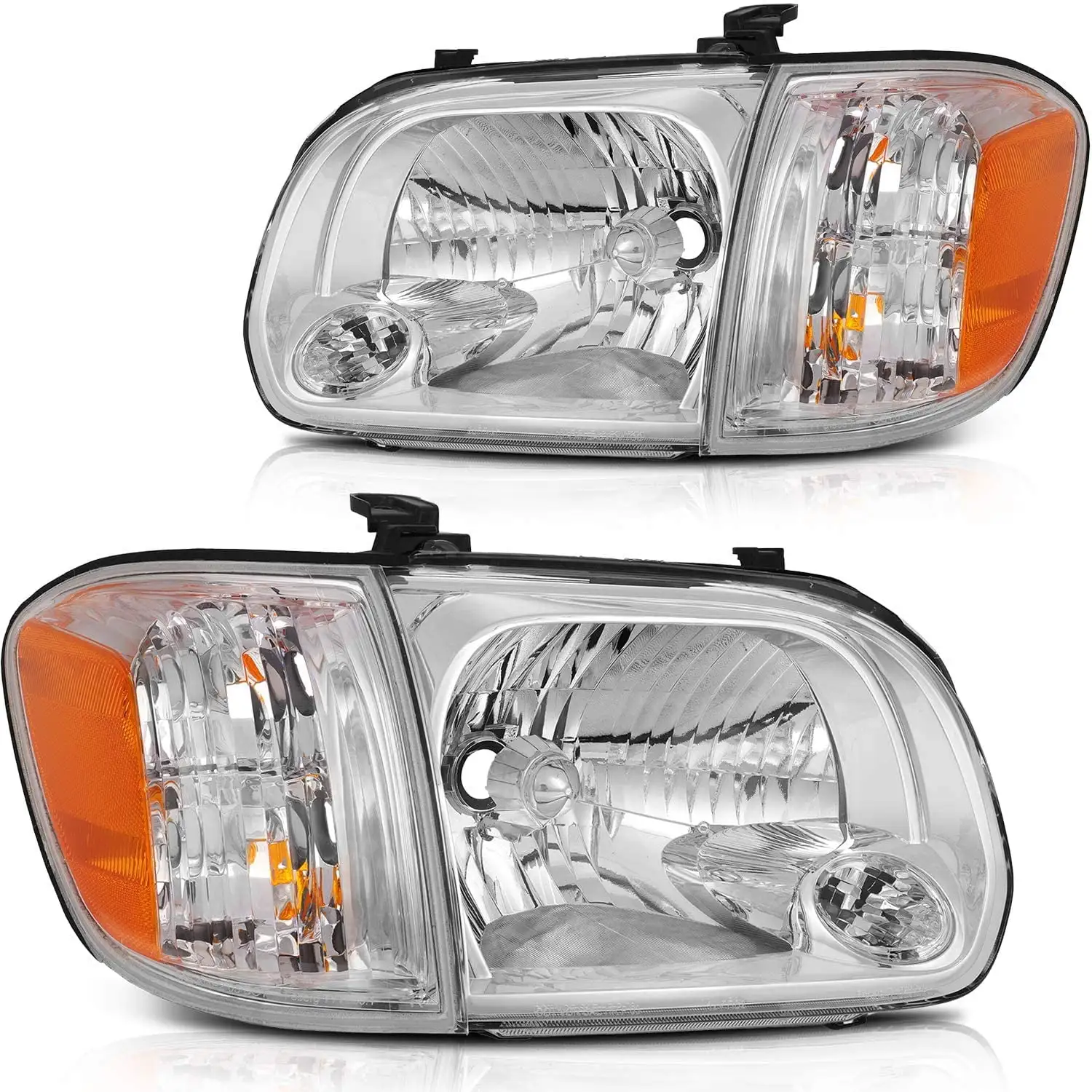 ECCPP Headlight Assembly For Toyota Sequoia 2005-2007.For Toyota Tundra 2005-2006 Headlamps Chrome Housing Amber Reflector Clear Lens TO2503158 (Double Cab 4 Door Only)