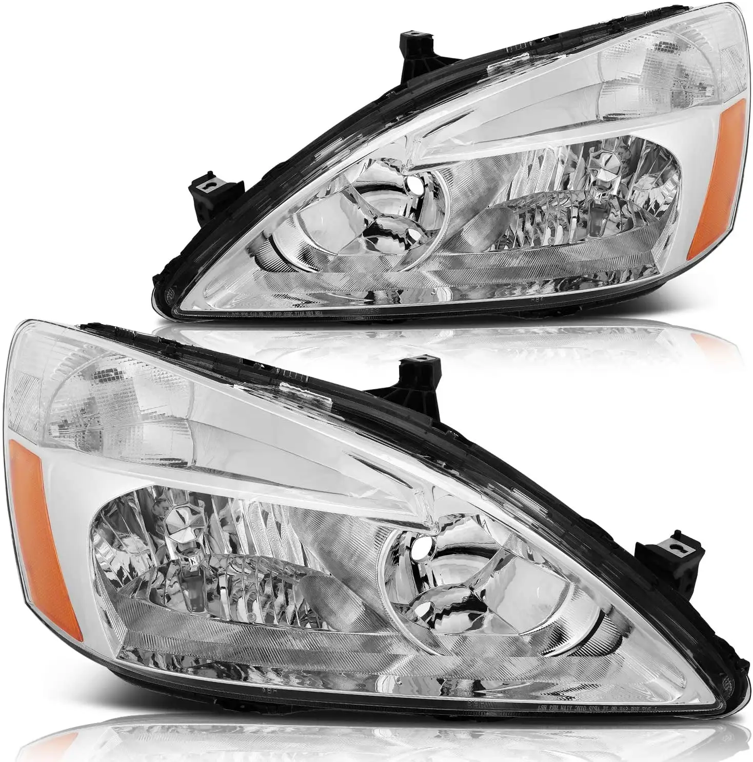 ECCPP Headlight Assembly Direct Replacement For Honda Accord 2003 2004 2005 2006 2007 Headlamps Chrome Housing Amber Reflector Clear Lens Left+Right Side